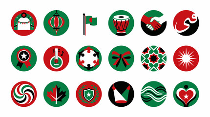 Sudan Independence Day Icon Set Featuring Cultural Harmony, Traditional Patterns, and National Color Identity