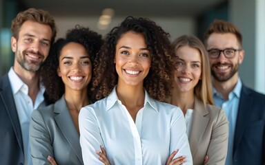 Happy smiling business team in office. High quality