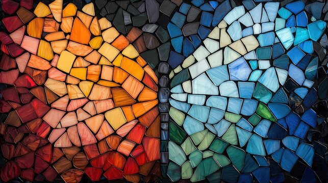 A colorful mosaic butterfly design with vibrant abstract patterns in shades of orange, yellow, blue, and green. - Powered by Adobe