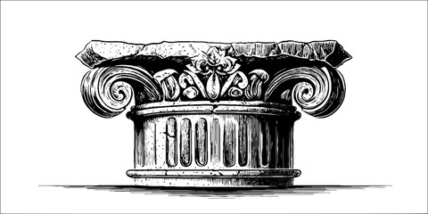 Fototapeta premium Engraved decorative illustration renaissance stone column vintage sketch hand drawn. 