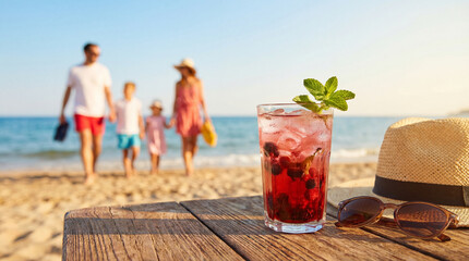 Summer, holidays, vacation, drinks and people concept
