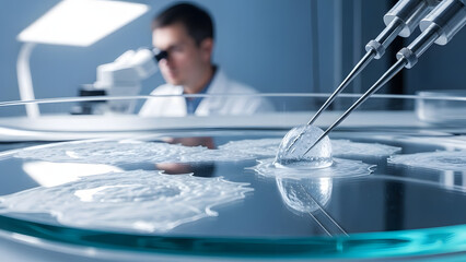 Scientist Performing Micro-Injection Under Microscope