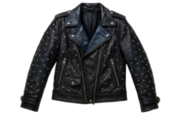 Black Leather Studded Motorcycle Biker Jacket Isolated on White Background