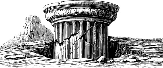 Fototapeta premium Ancient stone column silhouette: engraved decorative illustration for historical design