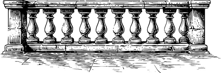 Fototapeta premium Ancient stone terrace sketch - detailed decorative engraving for classic design