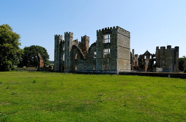 View of Cowdray House Tudor Ruins and Historic Gatehouse on Estate Grounds, Easebourne, West Sussex