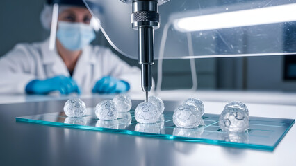 Scientist Operating Precision Dispenser in Sterile Lab