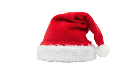 Christmas Santa Hat with White Fur Trim and Pom Pom Isolated on White Background