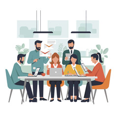 Team members collaborating on a project during a meeting in the office.