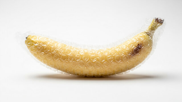Banana Wrapped in Transparent Bubble Sheet