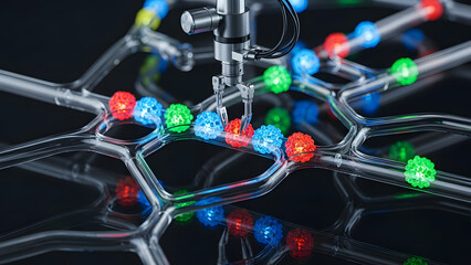 Robotic Arm Manipulating Glowing Spheres in Network Structure