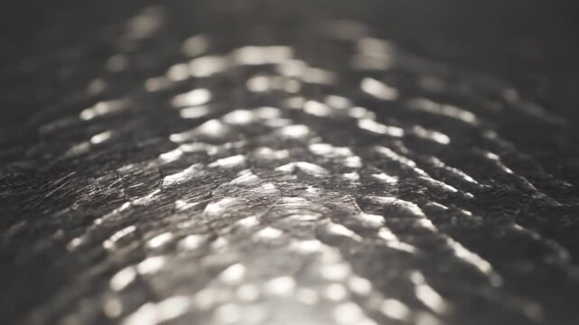 Abstract closeup of textured dark surface with reflective light patterns