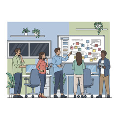 Team members collaborating on a project strategy in the office.