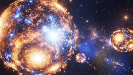 Cosmic spheres in expansive universe with bright glowing structures and stars astronomical background