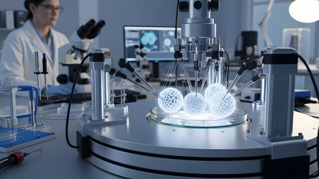 Female Scientist Using Advanced Microscopy Equipment