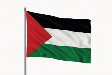 Palestinian flag waving on flagpole against white background