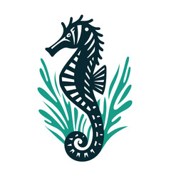 Fototapeta premium Stylized Seahorse Graphic Icon in Teal and Black