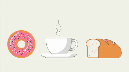 Flat Vector Breakfast Food Illustration with Donut Coffee and Bread