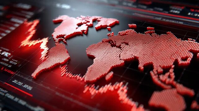 Global Economic Turbulence: A high-angle perspective highlights a digital representation of Earth overlaid with financial data, visualizing the economic ups and downs.