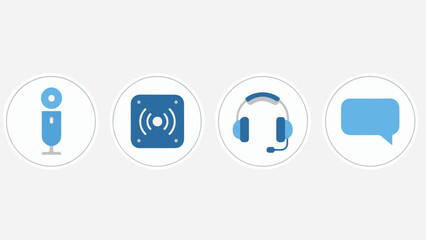 Minimalist Blue Flat Vector Circular Communication and Information Icons