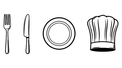Minimalist Culinary Icons in Monochrome Line Art Style