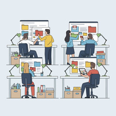 Team of people working together in an office environment.