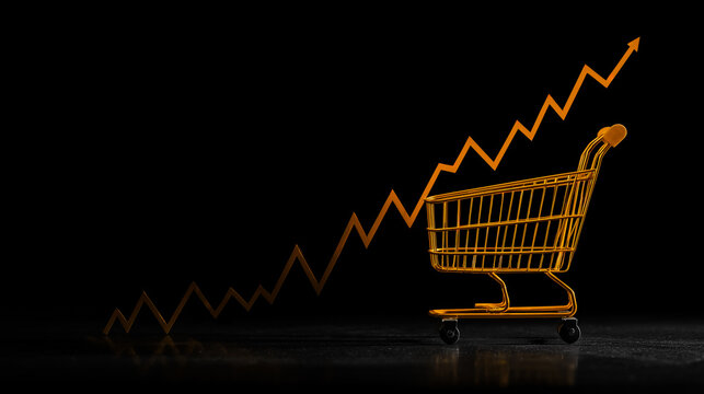 Shopping Cart and Economic Graph Symbolizing Consumer Behavior and Price Fluctuations