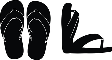 Black flip flops illustration summer footwear for beach pool and vacation