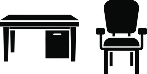 Office desk and chair silhouette workplace furniture vector illustration