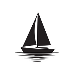 Black Silhouette of a Sailboat on Water with Reflections