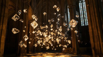 Enchanting Hall - Floating Diamonds Illuminate a Grand Space.
