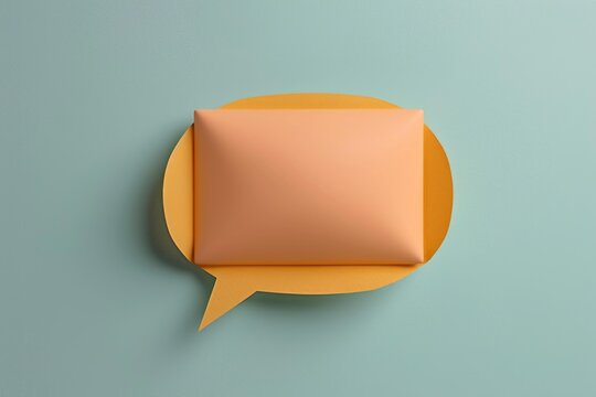 Peach speech bubble emerging from a yellow one creating a message sending concept