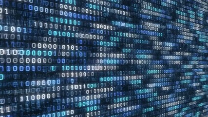 Abstract digital background with blue binary code flowing on a dark screen representing data processing cybersecurity and modern technology concepts in a futuristic visual display. - Powered by Adobe