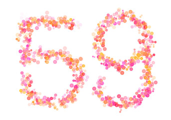 Number fifty-nine, 59 made with multicolored bokeh lights effect, Bokeh abstract isolated on white background, Digit, Blur, Glitter, Defocused, Seamless polka dot pattern, Illustration design