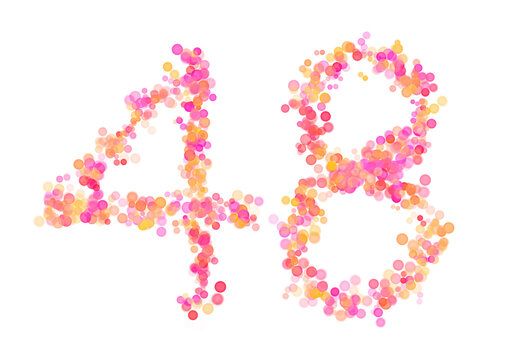Number forty-eight, 48 made with multicolored bokeh lights effect, Bokeh abstract isolated on white background, Digit, Blur, Glitter, Defocused, Seamless polka dot pattern, Illustration design