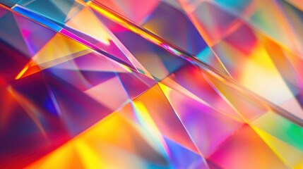 Electromagnetic field mapping through prismatic light refraction creating vibrant rainbow spectrum across angular transparent geometric planes with brilliant color separation