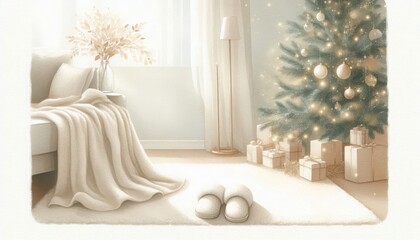 Christmas tree gifts cozy room interior design home decor holiday season festive mood christmas decorations