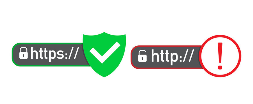 Secure Connection Icons: A visual representation of secure and insecure website connections, using a green shield with a checkmark for secure and a red alert icon for insecure.