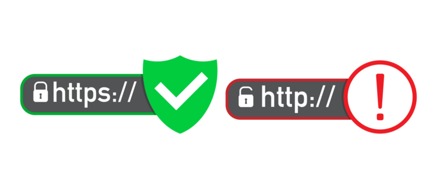 Secure Connection Icons: A visual representation of secure and insecure website connections, using a green shield with a checkmark for secure and a red alert icon for insecure.