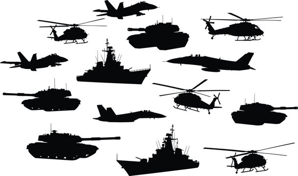 Military Vehicles Silhouettes Collection in vector