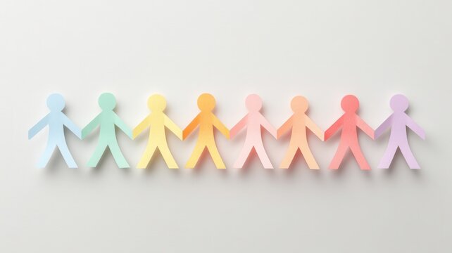 Colorful paper cut out people holding hands representing community, unity, teamwork, and diversity