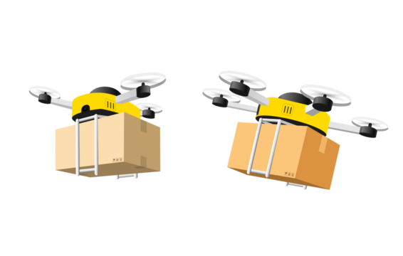 Delivery Drones: Cutting-edge drones revolutionize logistics as they transport parcels through the air, symbolizing the future of fast and efficient delivery.