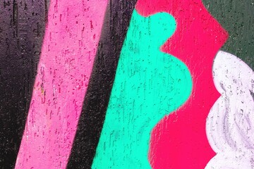 Abstract wall art in vivid neon pink, green, black. Strong 80s retro feel with bold shapes. Perfect for urban murals, retro themes, vibrant backgrounds, creative projects.