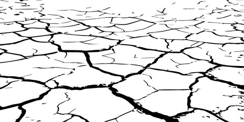 Minimalist cracked earth texture in black and white, featuring dried soil patterns with bold contrast. High-resolution abstract background ideal for environmental, nature, and design themes.