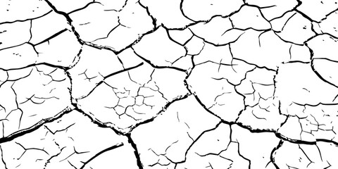 Minimalist cracked earth texture in black and white, featuring dried soil patterns with bold contrast. High-resolution abstract background ideal for environmental, nature, and design themes.