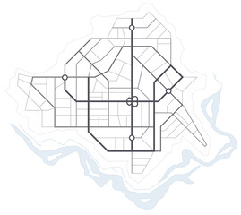 Abstract city map with line scheme of roads. Urban architectural background
