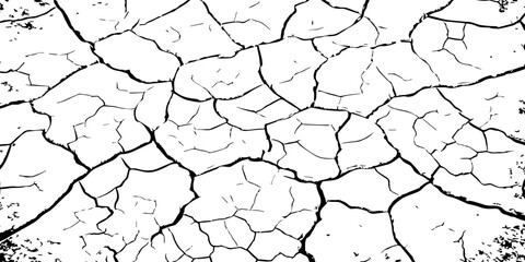 Minimalist cracked earth texture in black and white, featuring dried soil patterns with bold contrast. High-resolution abstract background ideal for environmental, nature, and design themes.