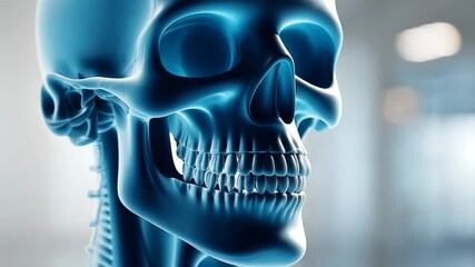 Spinning xray skull animation with digital blue glow in medical environment - Powered by Adobe
