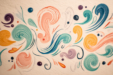 Fototapeta premium Colorful watercolor illustration with swirling patterns and vibrant shapes on textured paper