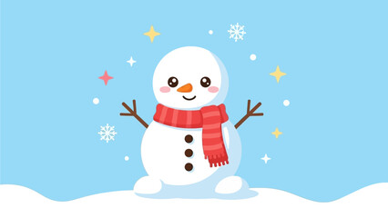 Kawaii Snowman with Star Decorations Vivid Vector